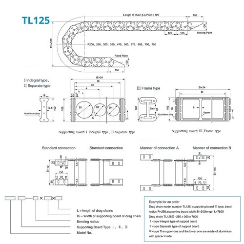 Подвижный кабель-канал TL125-III-R250-370-L1000 (сталь, внутр 68х370, наружн 100х394, длина 1 м)